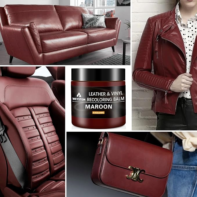 Leather Recoloring Balm - Maroon Leather Repair Kit for Furniture, Dye, Recolor, Renew, Repair & Restore Aged, Faded, Cracked, Peeling and Scuffed, Car Care