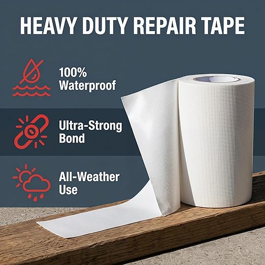 White Repair Tape - 6" x 30 feet Tent RV Awning Repair Tape Strong Adhesive Waterproof Tape Tarp Repair kit for Indoor/Outdoor Use, RV, Boat Etc.