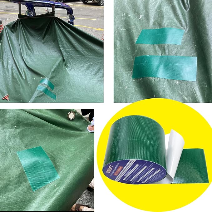 High Adhesive Tarpaulin Repair Tape, Tear Resistance Tent Tarp Repair Patch, Waterproof Heavy Duty Canvas Tarp Repair Tape for Car Boat Truck Roof Camping Woodpile,3.15IN*16.4FT,Green