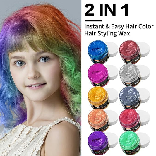 10Pcs Temporary Hair Color Wax for Christmas Party, Daily Party Cosplay Stocking Stuffers DIY Washable Hair Chalk Natural Instant Hair Color for Women Temporary Hair Dye for Kids Teens Women Men 40g