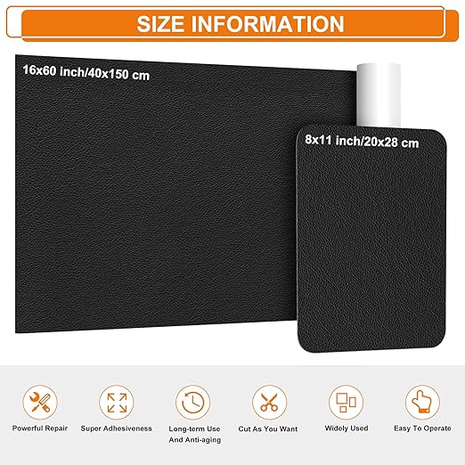 Cahomo Self-Adhesive Leather Repair Patches Tape for Couches - 8x11 inch, Vinyl & Leather Repair Kit for Furniture, Car Seats, Handbags, Jackets - Black