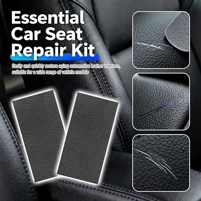 2PCS 8×4 Inch PU Leather Patch for Car Seat Repair,Self-Adhesive Leather Repair Patch Tape Vinyl Repairs Kit,Portable Car Leathers Repairs Kit for Cars Upholstery Seat,Furniture
