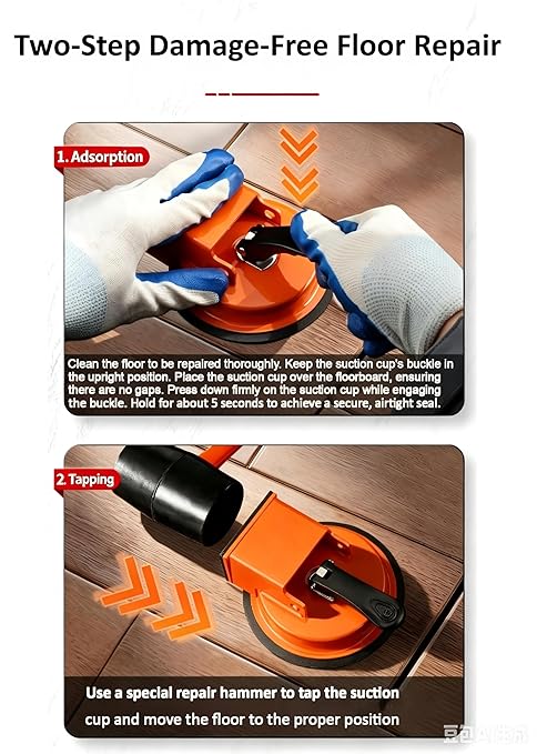 Heavy Duty Floor Gap Fixer Tool, Laminate Flooring Tools with Suction Cup for Gap Repair, Universal for Vinyl, Wood, Tile Floors - Compact & Efficient, Orange