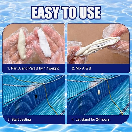 Pool Putty - 2 Part Epoxy Pool Putty for Leaks Underwater or Above, 12oz Pool Leak Sealer for Fixing Leaks, Cracks, Epoxy Pool Repair Kit for Tile, Concrete, Fiberglass, Cement and Other Surfaces
