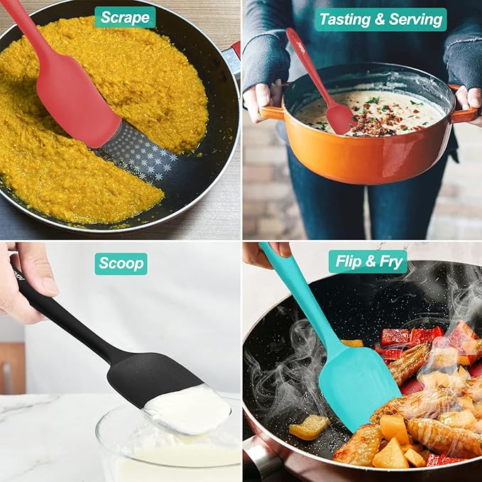Silicone Spatula Set, High Heat Resistan Rubber Spoon Spatula, Non-Stick Spoonula with Seamless One Piece Design, Flexible Scrapers Baking Mixing Tool,3 Pack, Khaki