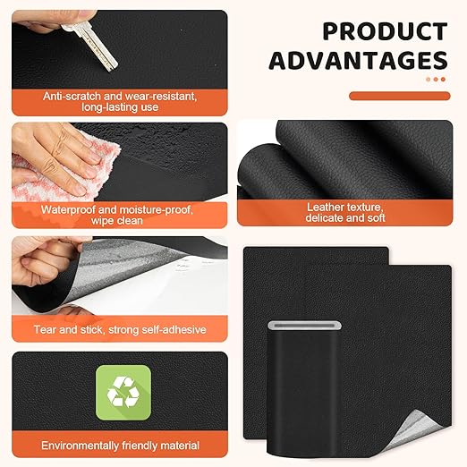 Black Leather Repair Tape Kit, 4×63 in Repair Kit for Furniture, Car Interior, Couth, Car Seat, Upgraded Strong Self Adhesive Leather Patch