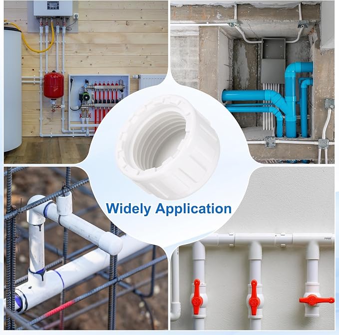 uxcell 5Pcs 1/2 Inch PT Female Thread PVC Pipe Fitting Cap, Cleanout Water Drain End Caps, Pipe Plug Socket Fittings with Tape for Water Heater Supply Lines, Plumbing, White