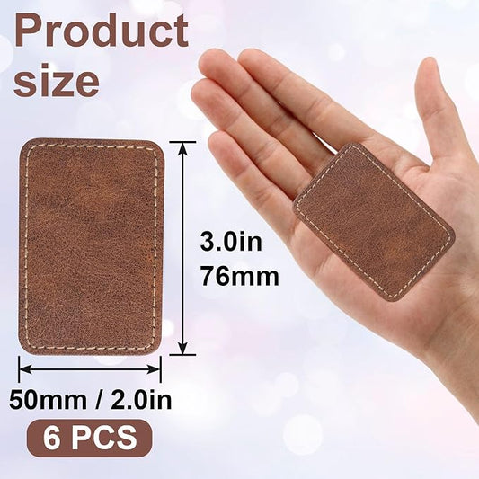 SmallCat 6 PCS Square Leather Patches for Hats, Iron on Blank Patches, Artificial Leather Patches for Laser Engraving, Repair Patches for DIY Sewing Crafts for Hats, Jackets, Jeans - Dark Coffee