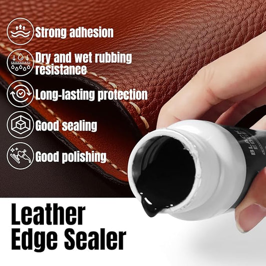 Leather Edge Sealer, Leather Burnishing Gum, Anti Fraying Black Leather Edge Paint with Burnisher & Wool Ball Brush, Get Smooth and Glossy Edge Finish for Wallets Bags Shoes Leather Products, 100ml