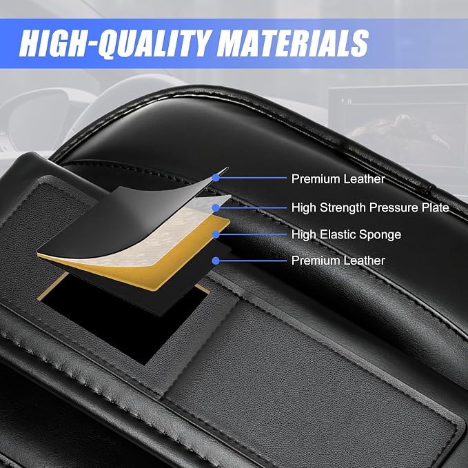 Premium Leather Car Seat Gap Filler Organizer, Universal Fit | Prevent Item Drops; Durable Waterproof Leather; Tool-Free Universal Fit; Extra Storage