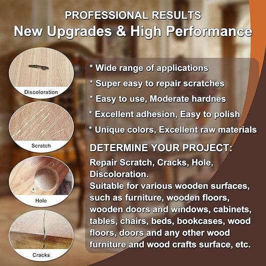 Hupeyna Wood Furniture Repair Kit, 21 Pcs Touch Up Wood Putty, Wood Fillers and Beeswax - Repair Cracks, Scratch, Hole, Discoloration for Wooden Floor, Door, Laminate, Table, Cabinet Surfaces