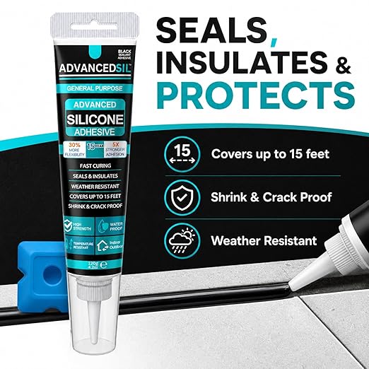 Black Silicone Sealant & Caulk Tube with Finishing Tool – Weatherproof, Flexible, Strong Adhesion for Bathroom, Roof, Window, and Automotive Sealing