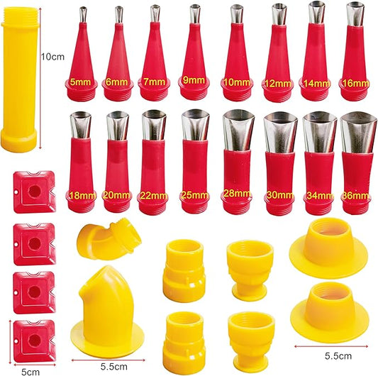 29PCS Universal Integrated Rubber Nozzle Tool Kit,Caulking Tips,Caulking Nozzles for Sausage Caulking Guns and Hard Glue Guns, Durable Stainless Steel Caulking Nozzles
