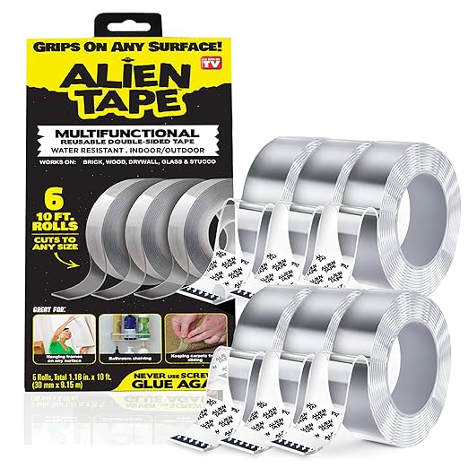 ALIEN TAPE Heavy Duty Double Sided Tape, Nano Tape, Feet Clear Adhesive Tape for Poster Photo Wall Decor As Seen on TV, (6 Rolls - 42 Feet)