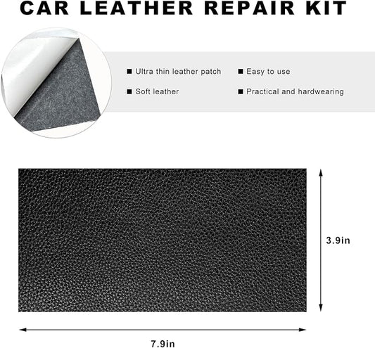 2 PCS Car Leather Repair Kit, 4×8 Inch Waterproof Self Adhesive Leather Repair Patches Kit, Super-Thin Cuttable PU Vinyl Patch Tape for Repairing Car Seats Sofas Chairs (Black)