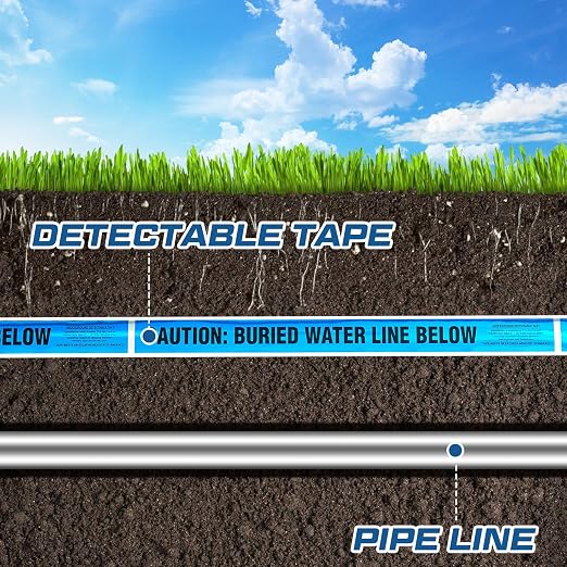 Pangda 2 Rolls "Caution Buried Water Line Below" 2 Inch x 1000 Feet Detectable Safety Tape 5 Mil Underground Detectable Warning Tape for Construction Sites Road Repairs Caution