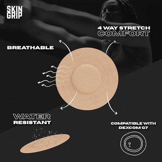 Skin Grip Adhesive Patches Compatible with Dexcom G7 & Stelo CGM – Waterproof & Sweatproof Cover for Continuous Glucose Monitor Sensor, Stays Secure for 10-15 Days – 20 Pack, Tan