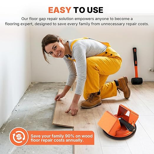 Floor Gap Fixer Tool Heavy Duty 45°Striking Surface Floor Gap Repair Tool Made of Iron & Enhanced Suction Cup with Slot Cutter and 5pcs Sticky Pads for Fixer Laminate/Vinyl Flooring Tools