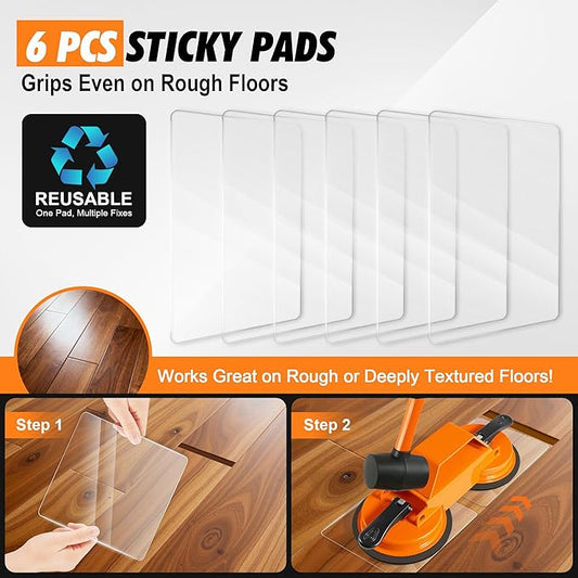 Floor Gap Fixer Tool, 45° Striking Surface Floor Gap Repair Tool with Dual Suction Cup, Made of Iron. with 6pcs Sticky Pads for Fixer Laminate/Vinyl Flooring Tools