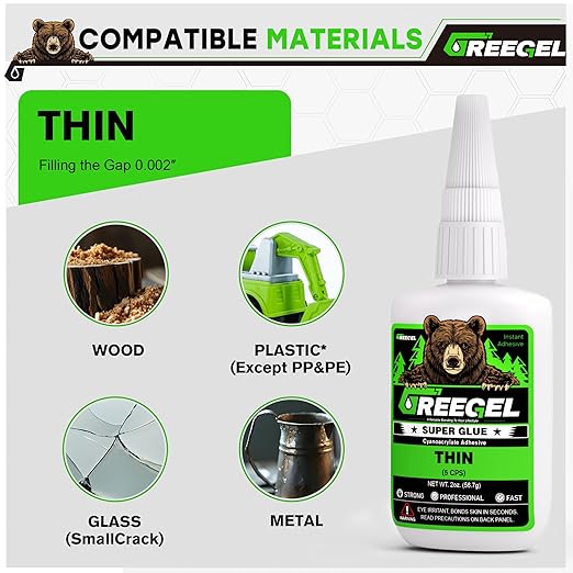 4 Oz Thin Liquid Clear Super Glue + 3g Gel Glue, Cyanoacrylate Adhesive for Woodworking, Ceramic, Plastic, Metal, Crafts & Repairs