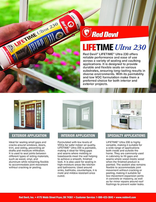Red Devil 0705 Lifetime Ultra Premium Elastomeric Acrylic Latex Sealant, 5.5 oz., Clear, 1 Pack