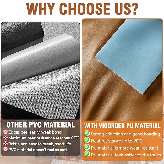 Vigorder Leather Repair Tape, 3" x 61" Self Adhesive Leather Repair Patch for Furniture, Sofa, Car Interior, Office Chair (Light Brown)