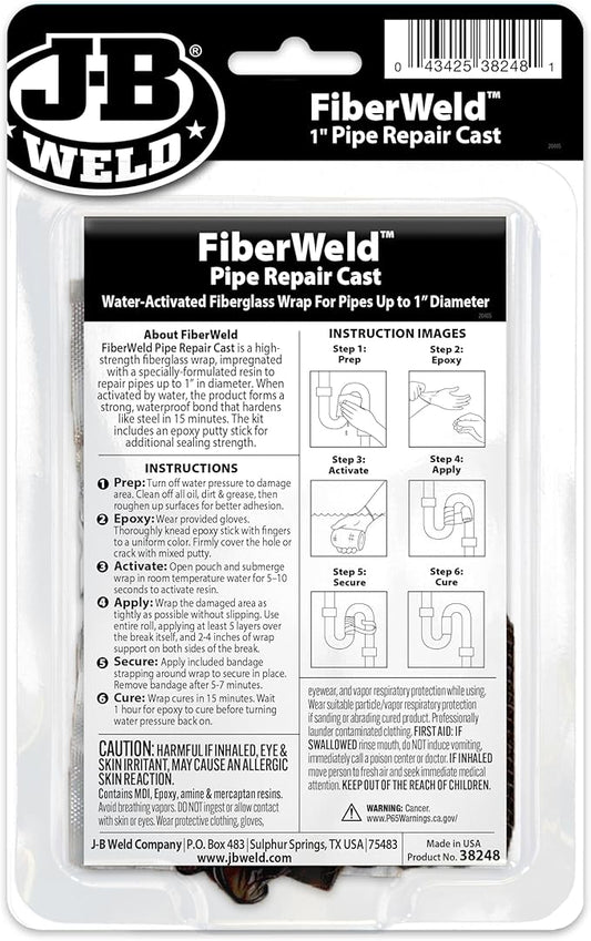 FiberWeld Pipe Repair Cast 2x48 Inch – High Strength Adhesive Fiberglass Wrap – White