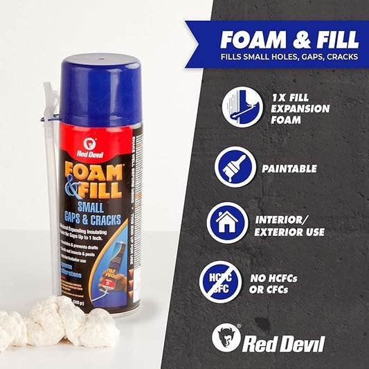 Red Devil 091312 Foam & Fill Small Gaps & Cracks Expanding Polyurethane Sealant, 12 oz, Off-White, Case of 12