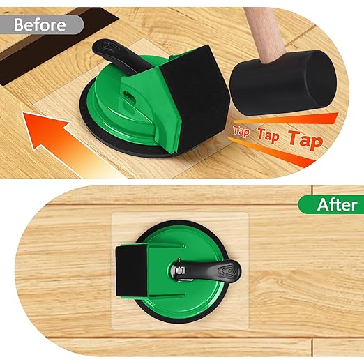 Floor Gap Fixer Tool 45°&90°Striking Surfaces Floor Gap Repair Tool Made of Iron & Enhanced Suction Cup with Slot Cutter and 5pcs Sticky Pads for Fixer Laminate/Vinyl Flooring Tools (Green)