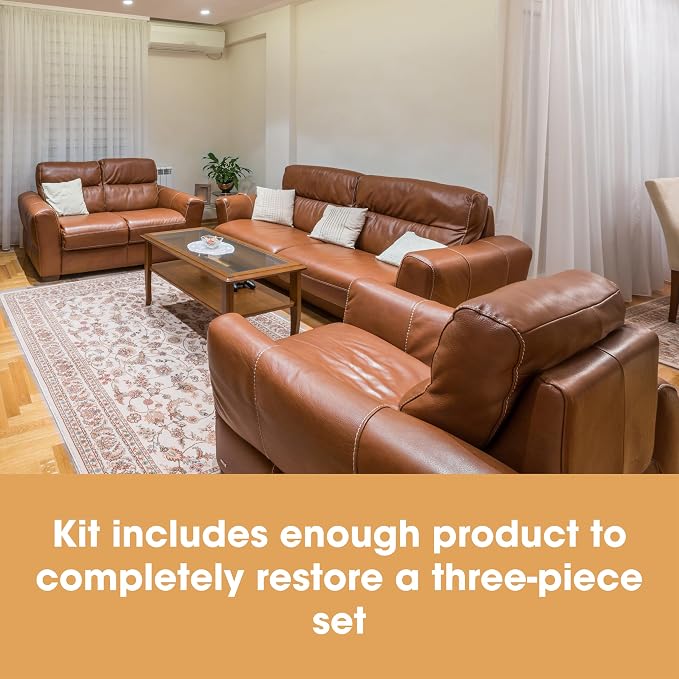 Furniture Clinic Leather Complete Restoration Kit | with Leather Recoloring Balm, Cleaner, 2-in-1 Protection Cream & Conditioner, Sponge, and Cloth | Repair Kit for Furniture (Cream)