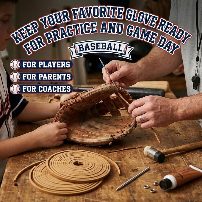 AliBall Baseball Glove Lace Kit - 2x80 Leather Laces w/Needle & Locks | Relacing Repair Kit for Baseball/Softball + Guide
