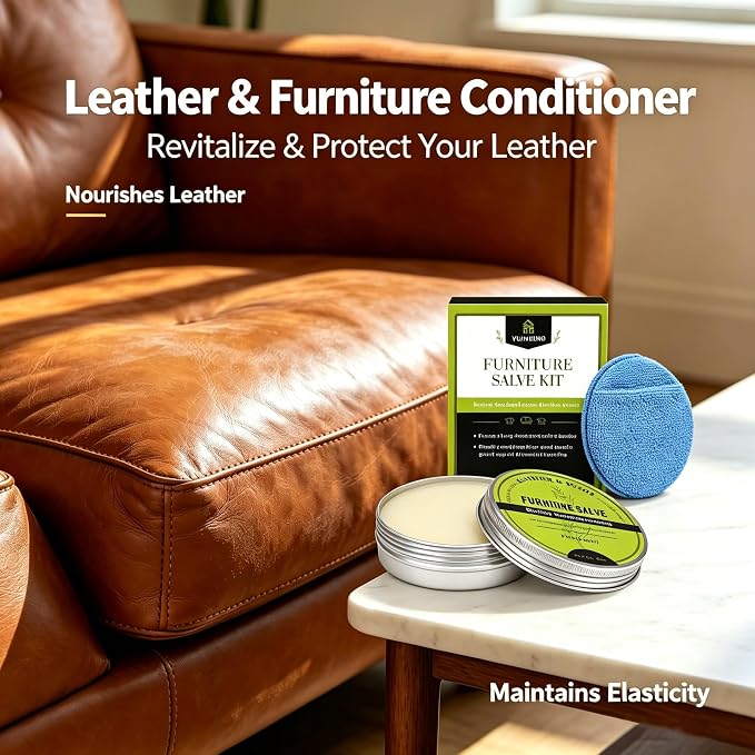 Furniture Salve for Leather, Premium Leather Furniture Conditioner Restorer Polisher, Deep Nourishing Repair Salve for Couch, Sofa, Car Seat, Wood, Anti-Crack & Long Lasting Protection