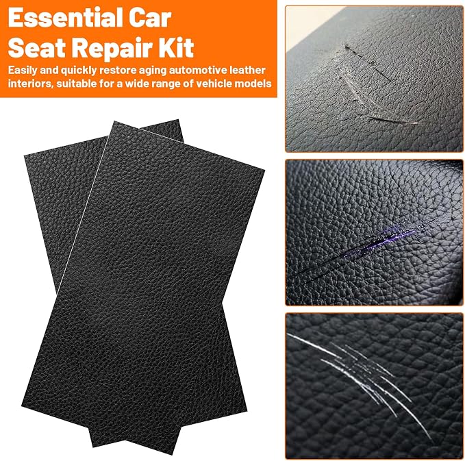 6 PCS 8×4 Inch PU Leather Patch for Car Seat Repair, Self-Adhesive Leather Repair Patch Tape, Vinyl Portable Car Leathers Repairs Kit for Upholstery, Furniture, Couch, Sofa, Cars Seats (Black)