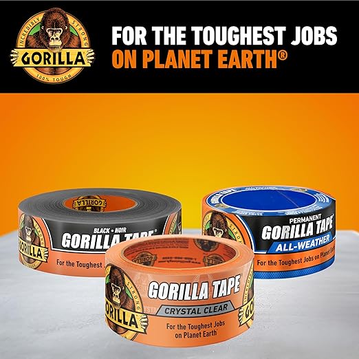 Gorilla Crystal Clear Tape, 1.88” x 18 yd (Pack of 1) - Weather Resistant for Indoor or Outdoor Projects and Repairs
