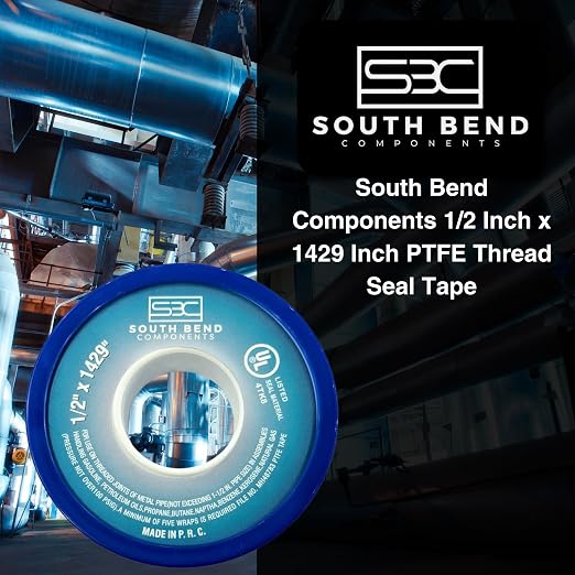 South Bend Components 1/2 Inch x 1429 Inch 70885 PTFE Thread Seal Tape – Teflon Tape for Plumbing, Gas, Water, and Air Systems | Leak-Proof, Durable Thread Tape for Metal and Plastic Pipes (1-Pack)