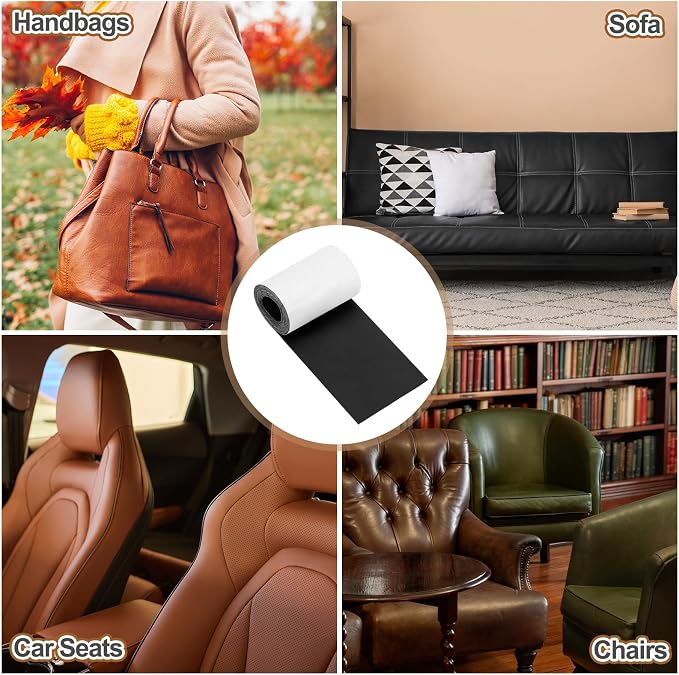 MECCANIXITY Leather Repair Patch 3"x60" Self-Adhesive Leather Vinyl Repair Tape Kit for Furniture Couches Sofa Chair Car Boat Seats Jackets, Smooth Grain Black