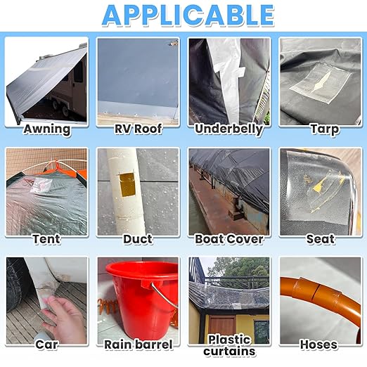 Tikfoam Waterproof Repair Tape for Fabric, Awning, RV Roof, Underbelly, Tarp, Tent, Sail and Boat Cover Outdoor Repair Patch, Heavy Duty, Clear, Multipurpose