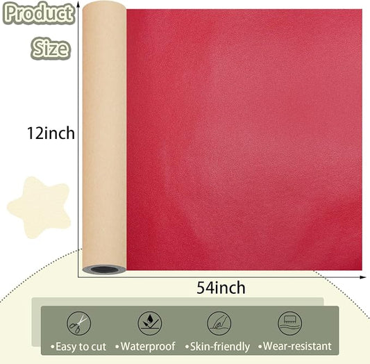 Self Adhesive Leather Repair Patch, 12×54 Inch Wine Red Leather Repair Kit Vinyl Repair Tape for Furniture, Sofa Leather Repair Patch Waterproof for Car Seat, Office Chair, Boat Cover 1 Roll