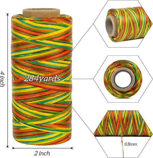 0.8mm Waxed Thread for Leather Sewing, 284 Yards, 150D Flat Wax String, Waxed Cord for Bracelet Making, Bookbinding, Shoe Repairing, Leather Projects, DIY Crafts (Dark Brown)