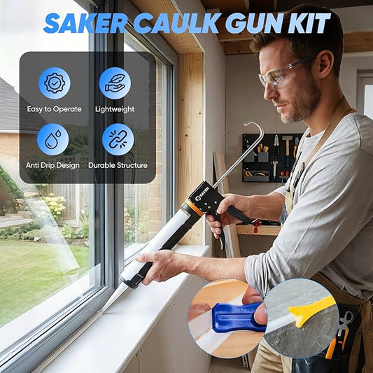 Saker Manual Caulk Gun Kit, Caulking Gun with 11-in-1 Caulking Tool Set, Sealant Finishing Tools and Grout Scrapers for Bathroom, Kitchen and Home Repair