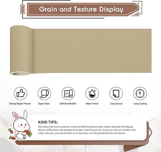KING MOUNTAIN Leather Repair Patch,4 x 63 Inches self Adhesive Leather Repair Tape for Damaged Leather Furniture, Sofa Seating,Car Seats, Leather Goods(Medium Beige)
