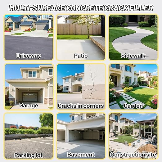Concrete Crack Filler, High Elasticity Self Leveling Cement Crack Filler, Slab Concrete Waterproof Repair Sealant for Driveway, Walkway, Patio, Joint, Indoor and Outdoor - Grey (9LB)