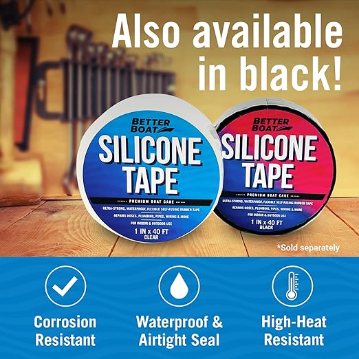 Better Boat Self Fusing Silicone Tape Waterproof Clear, Plumbing Tape for Leaks, Hose and Pipe Repair Tape, 1 in x 40 ft
