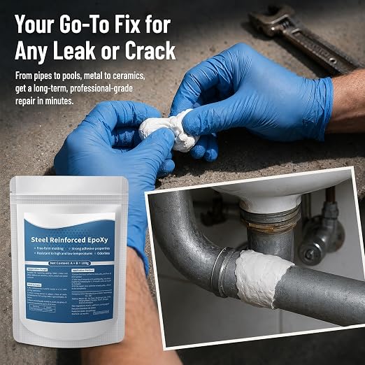 Steel Reinforced Epoxy Putty, 2026 New Heavy Duty Metal Putty Putty for Repair, Waterproof Steel Reinforced Epoxy for Metal Filler Putty, Suitable for Repairing Various Types of Sewer Pipes (2 Pack)