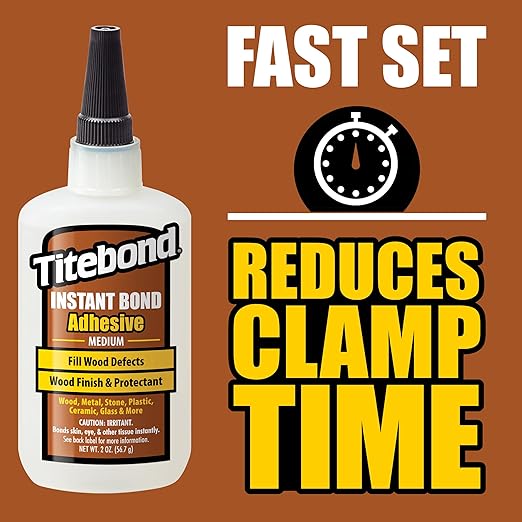 Titebond Instant Bond Medium CA Super Glue – Fast-Setting Ethyl Cyanoacrylate Adhesive for Wood, Pen Making, Filling Knots & Voids, 5–7 Second Set – 4 Oz. 6212