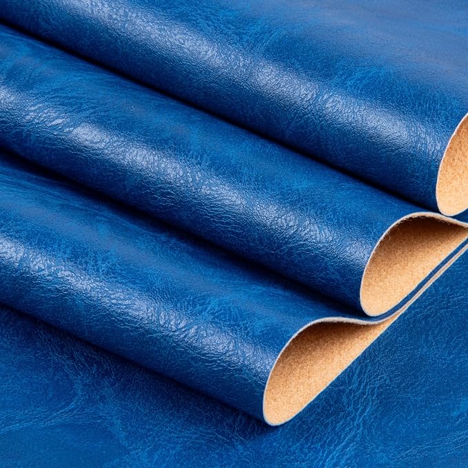 Faux Leather Fabric Sheet, 36 x 54 Inches, Texture Synthetic Material for DIY Crafts, Leather earings,Upholstery, Automotive, Sofa Projects Individual 1 Yard Cut (R-Blue, One Yard)