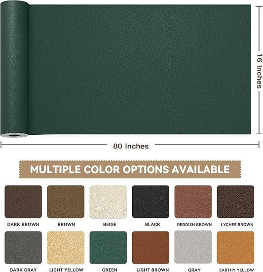 TIANLDD Leather Repair Tape,16 x 80 Inches Self Adhesive Leather Repair Patch,Leather Repair Kit for Furniture,Couches,Car Seats,Cabinets,Handbags(Dark Green-Litchi Grain)