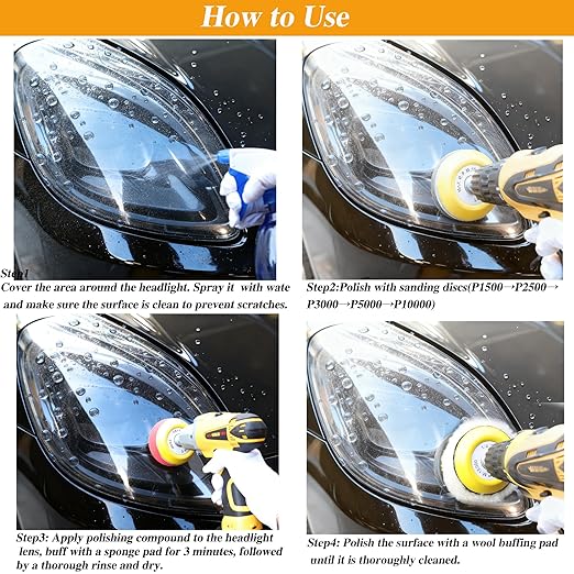 134Pcs Sandpaper 3Inch Sanding Disc Drill Polishing Kit, Wet Sanding Paper Headlight Restoration Kit, 60-10000Grit Hook & Loop Sandpaper Set for Car Wood Metal Glass Resin Expoxy