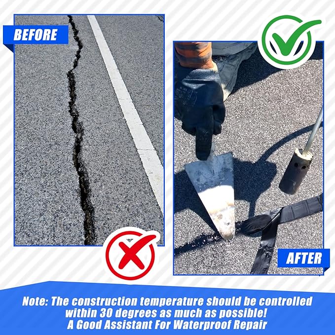 Fabbay 2 Rolls 1.97 Inch Asphalt Crack Filler Tape Asphalt Tape for Driveway Repair Joint and Crack Sealer for Tarmac Parking Lot Roof Cement Road, 50 Feet Each Roll, 3 mm Thick