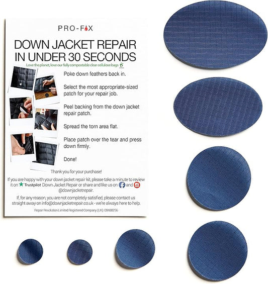 Self-Adhesive Waterproof Repair Patch Kit - 30-Second Fix for Down Jackets, Tents, Sleeping Bags, Backpacks, Outdoor and Camping Gear - Pre-Cut Nylon Ripstop Patches, Multiple Colors - Dark Blue